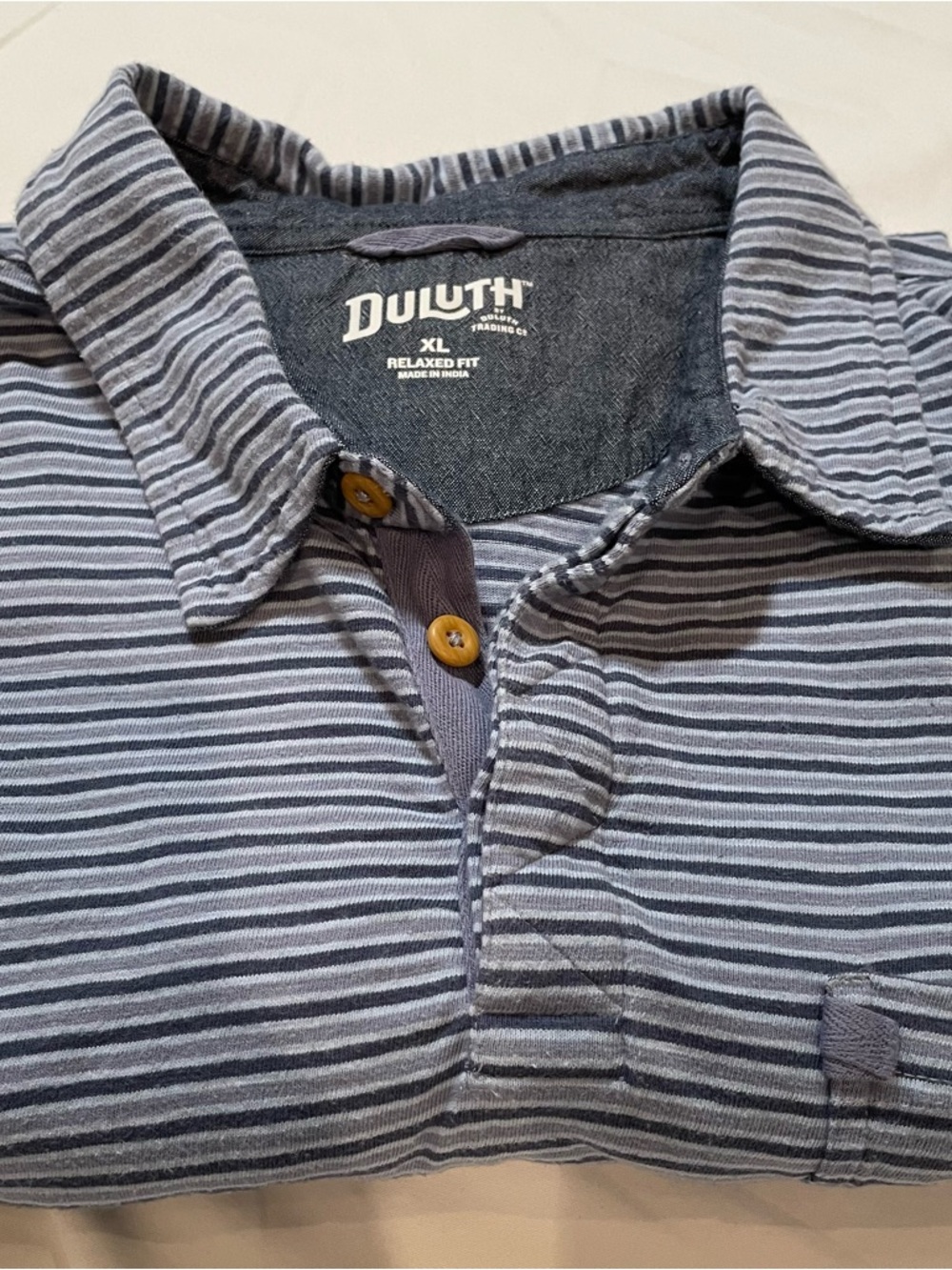 Duluth‎ Trading Co Blue and White Striped Polo Shirt, Relaxed Fit